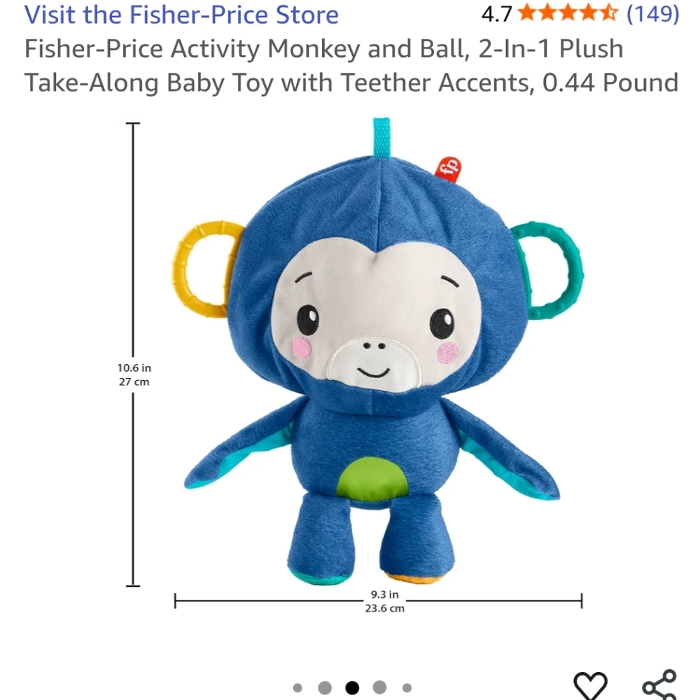 🌸4/25$ Fisher-Price Colorful Plush Monkey with Teether Accents For Baby